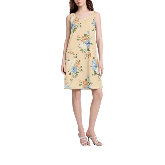 DIXRUYEE Womens Dresses Loose Neck Sleeveless Oversize Yellow Floral Pattern Pattern