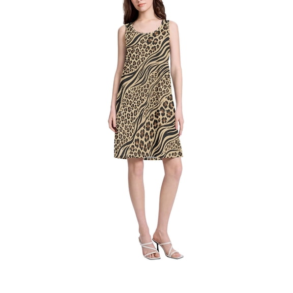 DIXRUYEE Womens Dresses Loose Neck Sleeveless Oversize Zebra Leopard Print Pattern