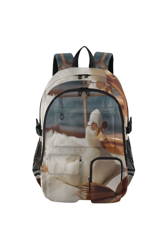 Yacht Duck with Book Backpack for School 14Laptop Compatible with Reflective Safety Strips
