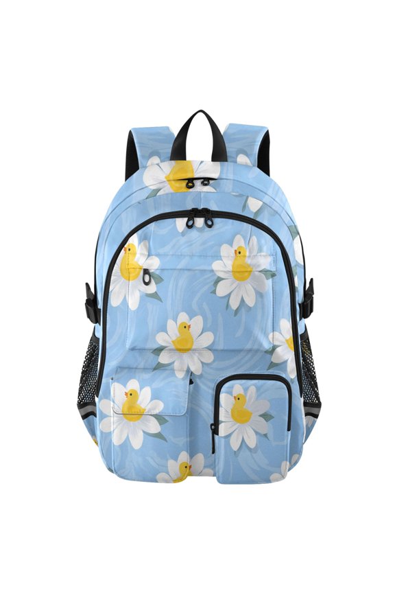Yellow Duck Pattern Backpack for School 14Laptop Compatible with Reflective Safety Strips