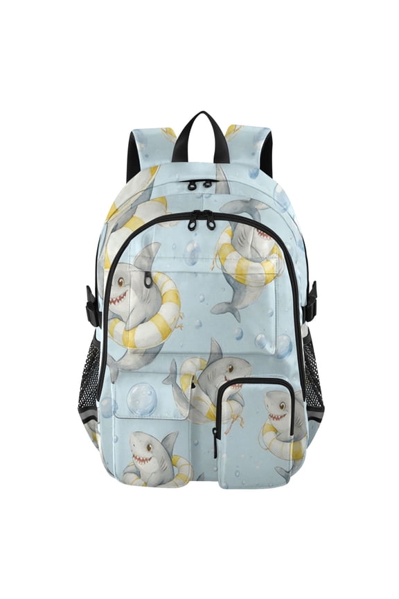 Yellow Ring Shark Backpack for School 14Laptop Compatible with Reflective Safety Strips
