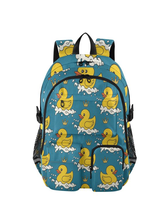 Yellow Rubber Duck and Golden Crown Backpack for School 14Laptop Compatible with Reflective Safety Strips