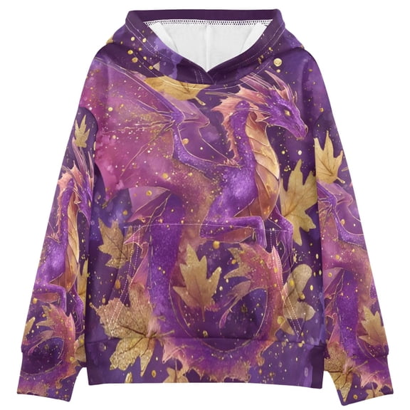 DIXRUYEE Youth Hoodie Pullover Sweatshirt Autumn Purple Dragon Printed
