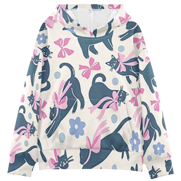 DIXRUYEE Youth Hoodie Pullover Sweatshirt Black Cat Bow Printed