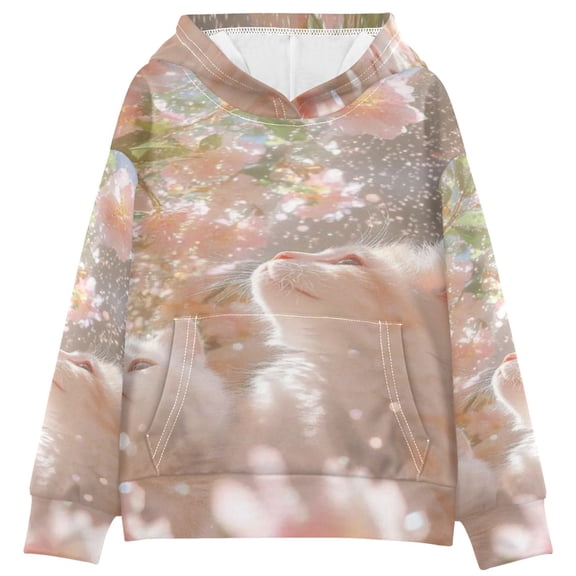 DIXRUYEE Youth Hoodie Pullover Sweatshirt Blossom Cats Printed