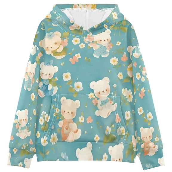 DIXRUYEE Youth Hoodie Pullover Sweatshirt Blue Bear Printed
