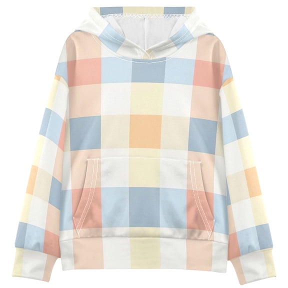 DIXRUYEE Youth Hoodie Pullover Sweatshirt Blue Red Orange and White Checkered Pattern Printed