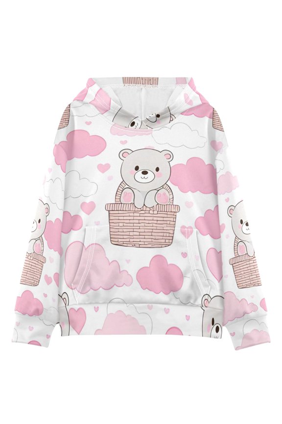 DIXRUYEE Youth Hoodie Pullover Sweatshirt Blush Cloud Basket Bears Printed
