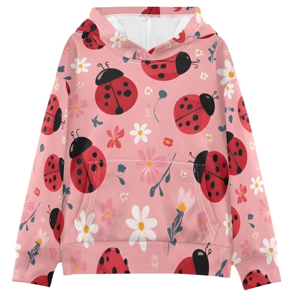 DIXRUYEE Youth Hoodie Pullover Sweatshirt Bold Pink Ladybug Printed