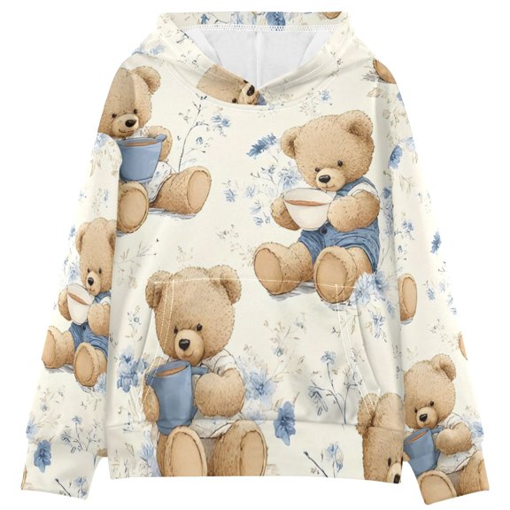 DIXRUYEE Youth Hoodie Pullover Sweatshirt Book-toting Bears Printed