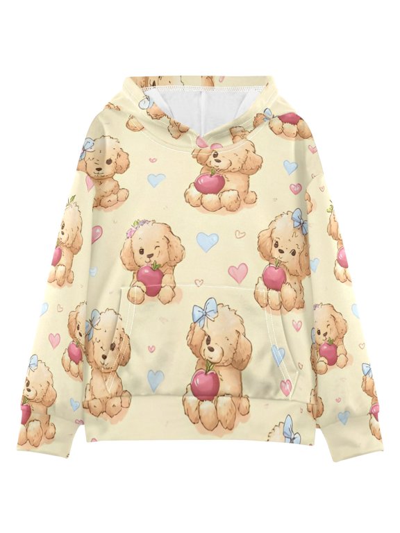 DIXRUYEE Youth Hoodie Pullover Sweatshirt Bow Bear Hearts Printed