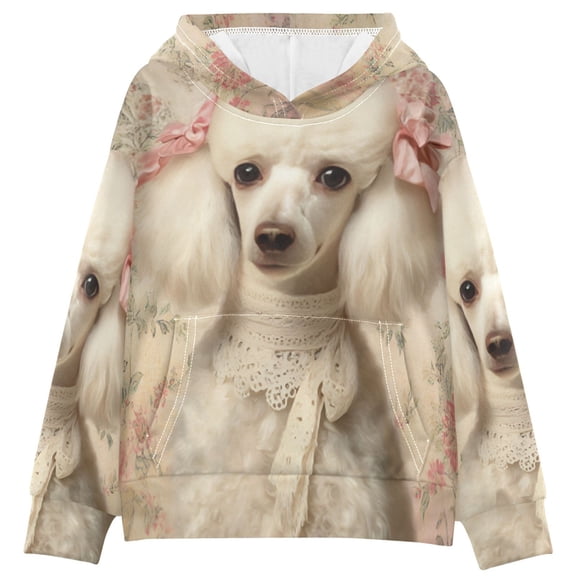 DIXRUYEE Youth Hoodie Pullover Sweatshirt Bow Poodle Printed