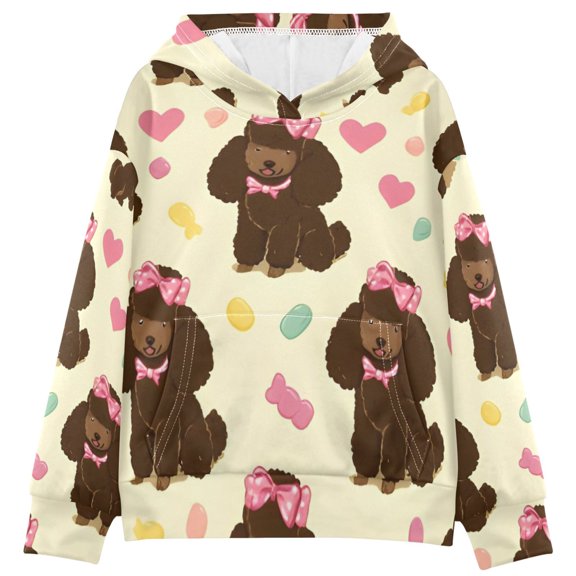 DIXRUYEE Youth Hoodie Pullover Sweatshirt Bowed Poodles Printed