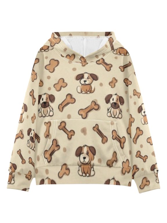 DIXRUYEE Youth Hoodie Pullover Sweatshirt Brown Dog-bone Printed