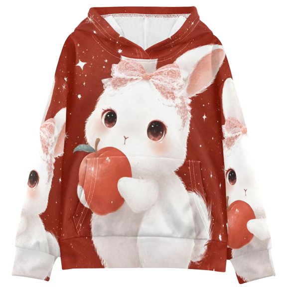 DIXRUYEE Youth Hoodie Pullover Sweatshirt Bunny & Apple Printed