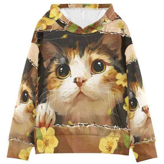 DIXRUYEE Youth Hoodie Pullover Sweatshirt Cat Cardboard Box Printed