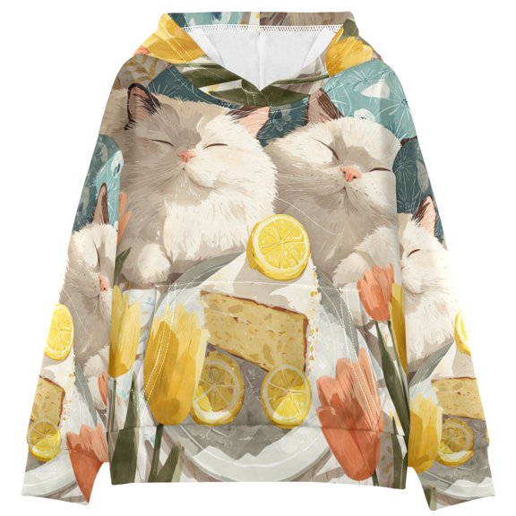 DIXRUYEE Youth Hoodie Pullover Sweatshirt Cats with Cake Printed