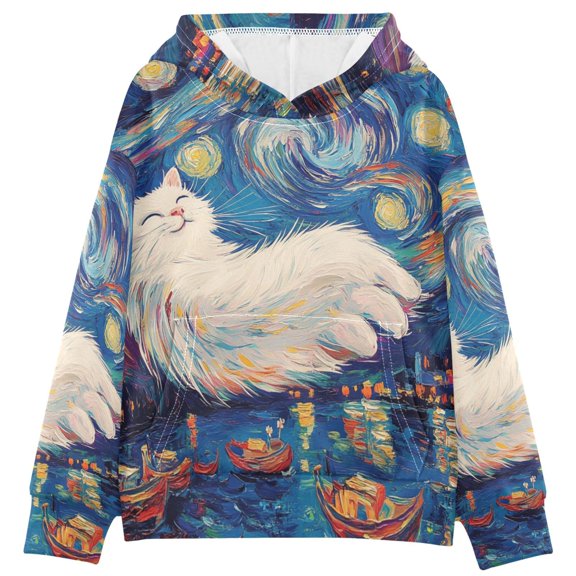 DIXRUYEE Youth Hoodie Pullover Sweatshirt Celestial Whiskers Printed