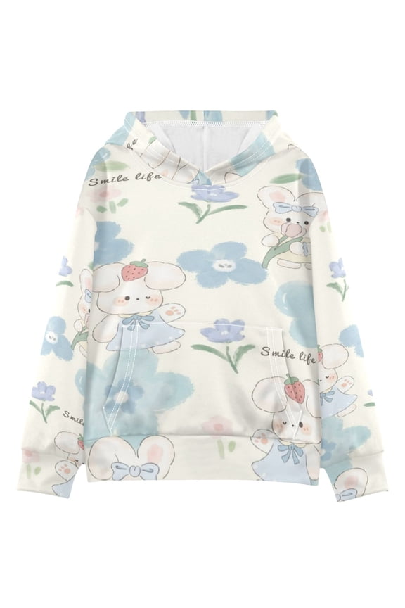 DIXRUYEE Youth Hoodie Pullover Sweatshirt Cloud Bunny Smile Printed