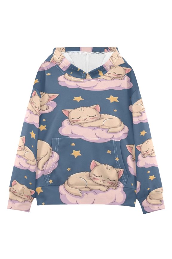 DIXRUYEE Youth Hoodie Pullover Sweatshirt Cloud Cat Nap Printed