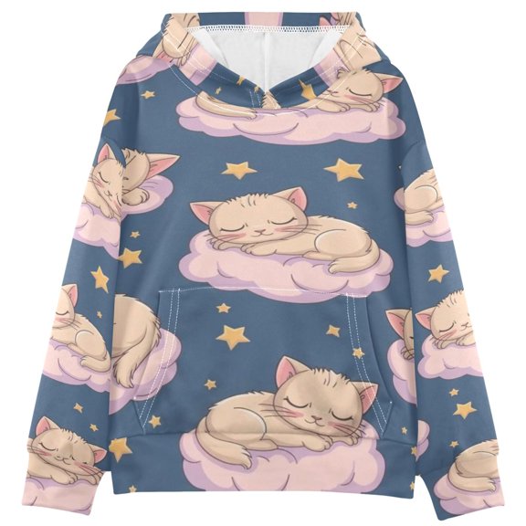 DIXRUYEE Youth Hoodie Pullover Sweatshirt Cloud Cat Nap Printed