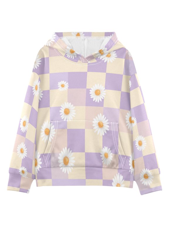 DIXRUYEE Youth Hoodie Pullover Sweatshirt Daisies Pastel Printed