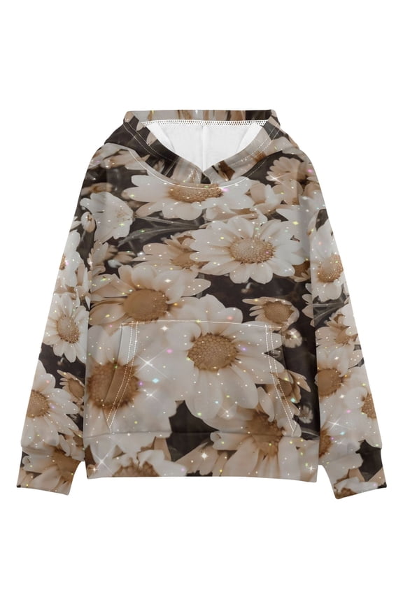 DIXRUYEE Youth Hoodie Pullover Sweatshirt Dense White Daisy Cluster Printed