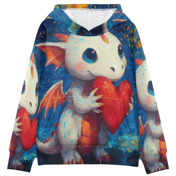 DIXRUYEE Youth Hoodie Pullover Sweatshirt Dragon’s Sweet Heart Printed