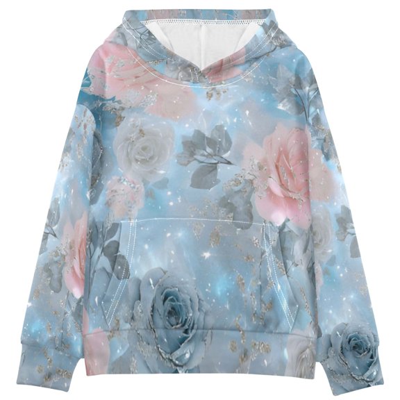 DIXRUYEE Youth Hoodie Pullover Sweatshirt Dusky Roses Printed