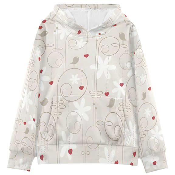 DIXRUYEE Youth Hoodie Pullover Sweatshirt Flower and Red Heart Printed