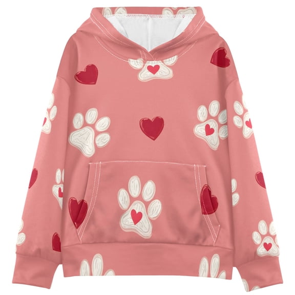 DIXRUYEE Youth Hoodie Pullover Sweatshirt Footprints Red Love Heart Printed