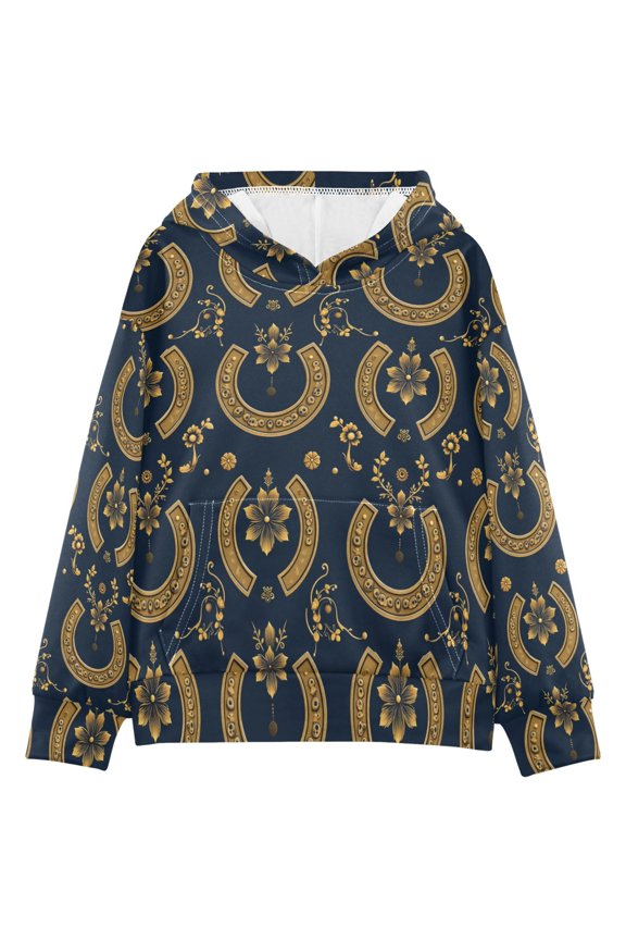 DIXRUYEE Youth Hoodie Pullover Sweatshirt Gold Horseshoe Pattern Printed