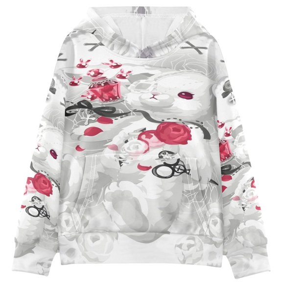 DIXRUYEE Youth Hoodie Pullover Sweatshirt Gothic Bunny Printed