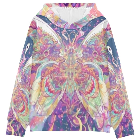 DIXRUYEE Youth Hoodie Pullover Sweatshirt Iridescent Butterfly Printed