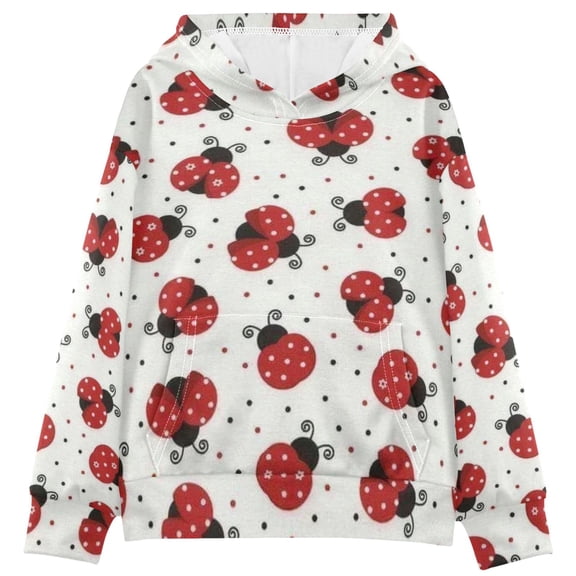 DIXRUYEE Youth Hoodie Pullover Sweatshirt Ladybugs on White Printed