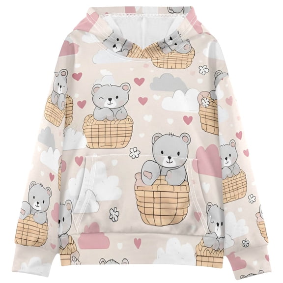 DIXRUYEE Youth Hoodie Pullover Sweatshirt Muted Grey Basket Bear Cluster Printed