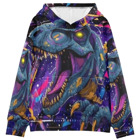 DIXRUYEE Youth Hoodie Pullover Sweatshirt Neon Geo T-rex Printed