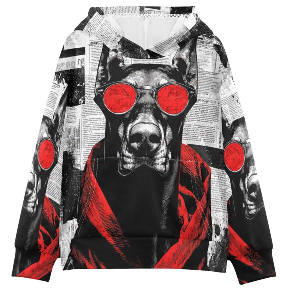 DIXRUYEE Youth Hoodie Pullover Sweatshirt Newspaper-dog Printed