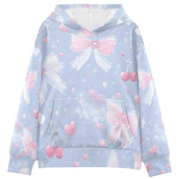 DIXRUYEE Youth Hoodie Pullover Sweatshirt Pale Blue Bow Printed
