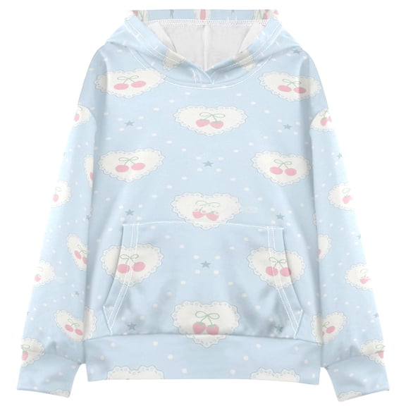 DIXRUYEE Youth Hoodie Pullover Sweatshirt Pale Blue Heart-flower Printed