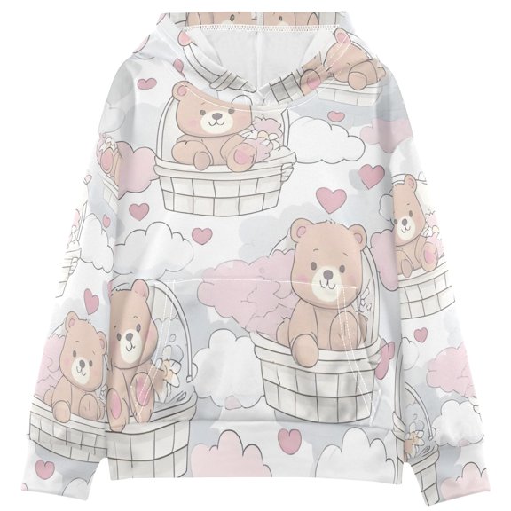 DIXRUYEE Youth Hoodie Pullover Sweatshirt Pale Sketch Basket Bears Printed