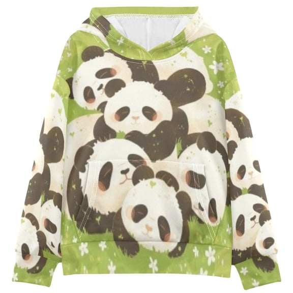 DIXRUYEE Youth Hoodie Pullover Sweatshirt Panda Stack Printed