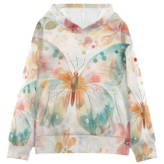 DIXRUYEE Youth Hoodie Pullover Sweatshirt Pastel Butterfly Bliss Printed