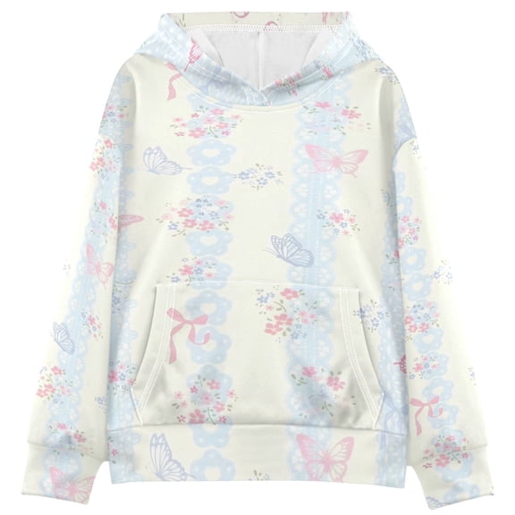 DIXRUYEE Youth Hoodie Pullover Sweatshirt Pastel Stripe Butterfly Printed