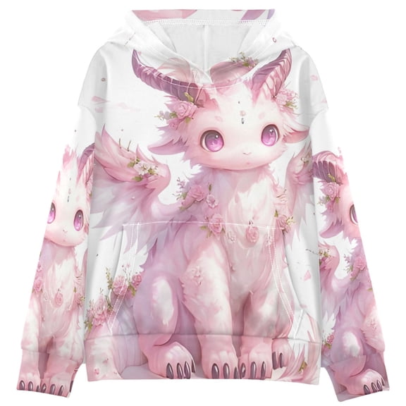 DIXRUYEE Youth Hoodie Pullover Sweatshirt Pastel Winged Dragon Printed