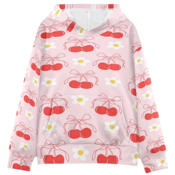 DIXRUYEE Youth Hoodie Pullover Sweatshirt Pink Cherries Printed