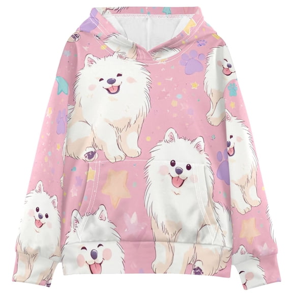 DIXRUYEE Youth Hoodie Pullover Sweatshirt Pink Cloud Pups Printed