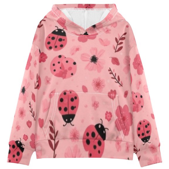 DIXRUYEE Youth Hoodie Pullover Sweatshirt Pink Ladybug Floral Printed