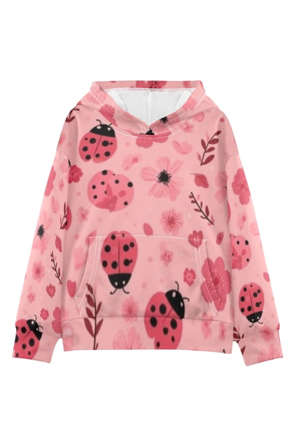 DIXRUYEE Youth Hoodie Pullover Sweatshirt Pink Ladybug Floral Printed