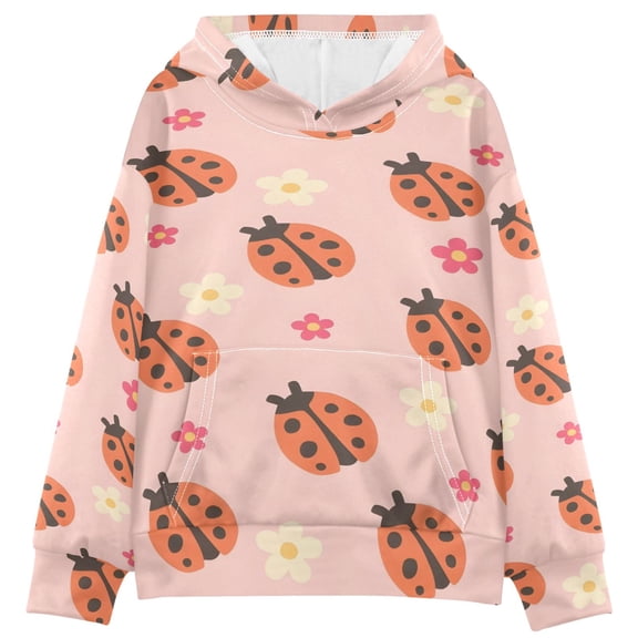 DIXRUYEE Youth Hoodie Pullover Sweatshirt Pink Ladybug-flower Printed